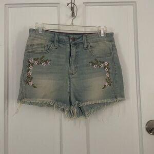 Floral Embroidered Denim Shorts